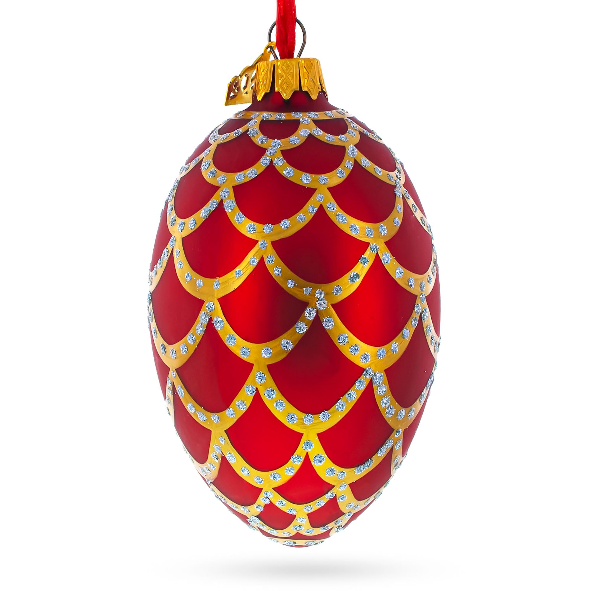 1900 Pine Cone in Red Royal Egg Glass Ornament 4 Inches