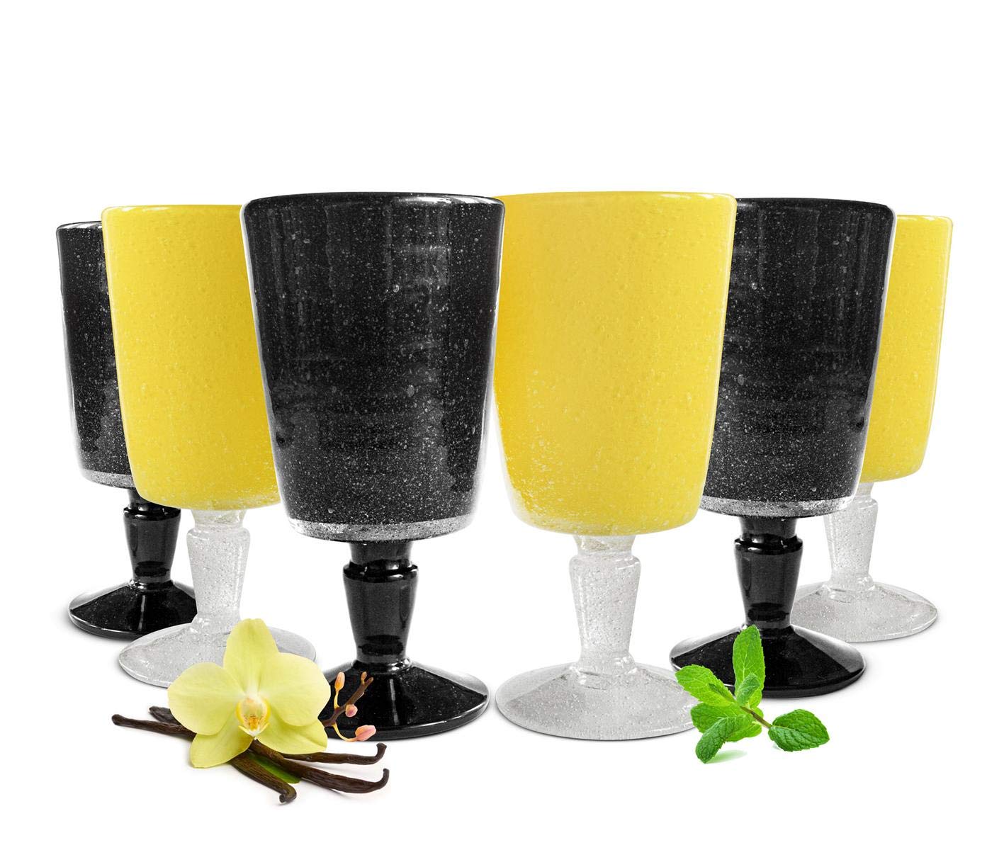 Sendez Wine Glasses Set 300 ml in Pack of 6 Black/Yellow Red Wine Glasses White Wine Glasses Wine Goblet