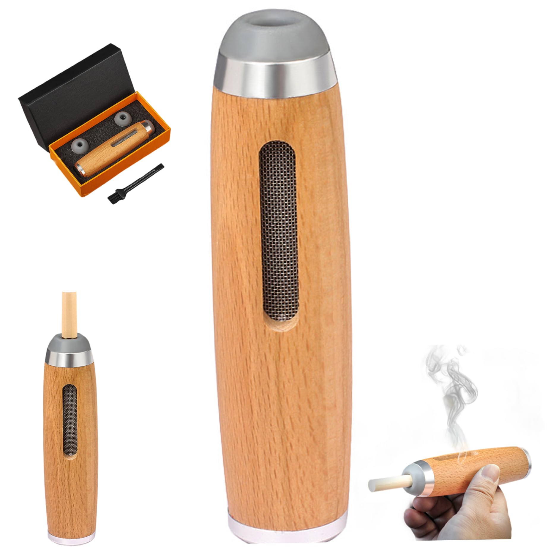 Fkngcp Silver Walnut Cigarette Holder, Detachable Handheld Portable Ashtray, Reusable Windproof Smokeless Cigarette Ash Catcher For Travel, Home, Office, Car Travel Ashtray