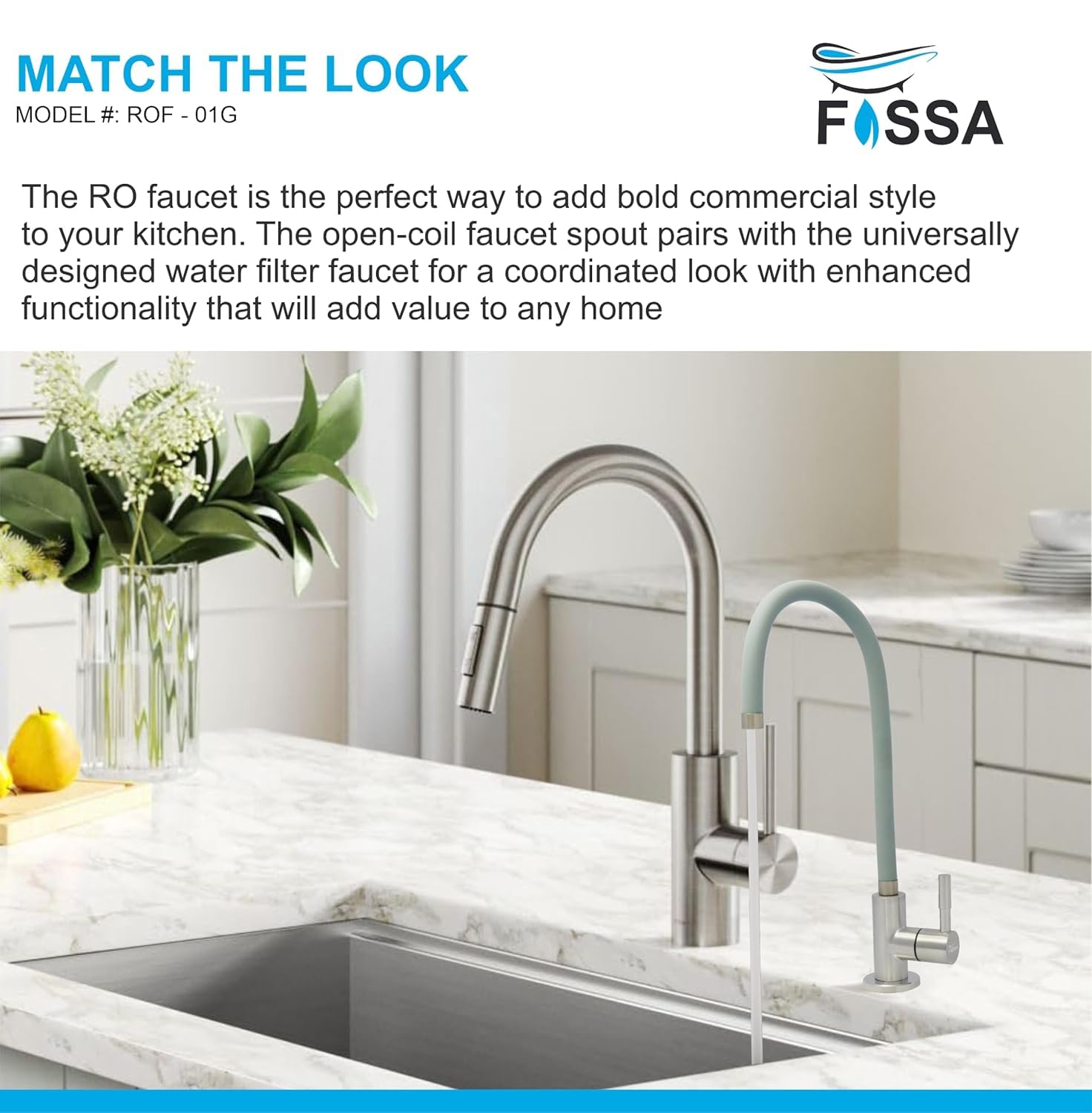 Fossa 1-Year Warranty RO Tap – Pure 304 Stainless Steel Body with Flexible Swivel Spout for Kitchen Sink/Basin | Lead-Free Drinking Water Filter Faucet – Grey (Matte Finish) 3