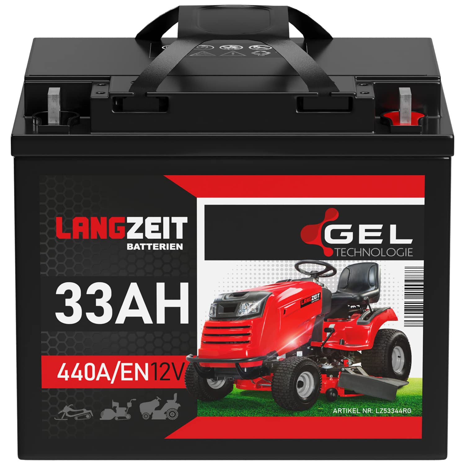 Langzeit Rasentraktor Batterie 12V 33Ah GEL Batterie Starterbatterie Aufsitzmäher Rasenmäher statt 26Ah 28Ah 30Ah 32Ah 35Ah