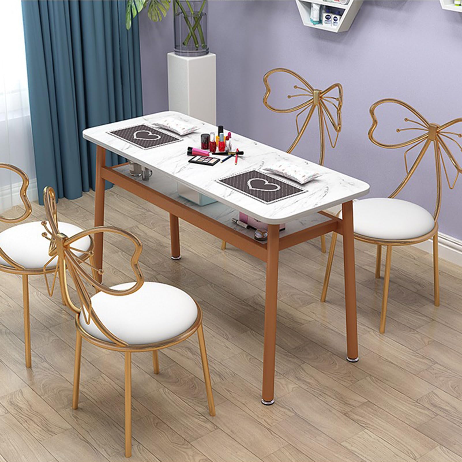 Mesa de manicura de Arte Moderno con Estante Abierto, Mesa de Maquillaje de uñas de Madera para salón de Belleza y SPA, Juego de Mesa y Silla para manicura para el hogar y el Equipo de la ti