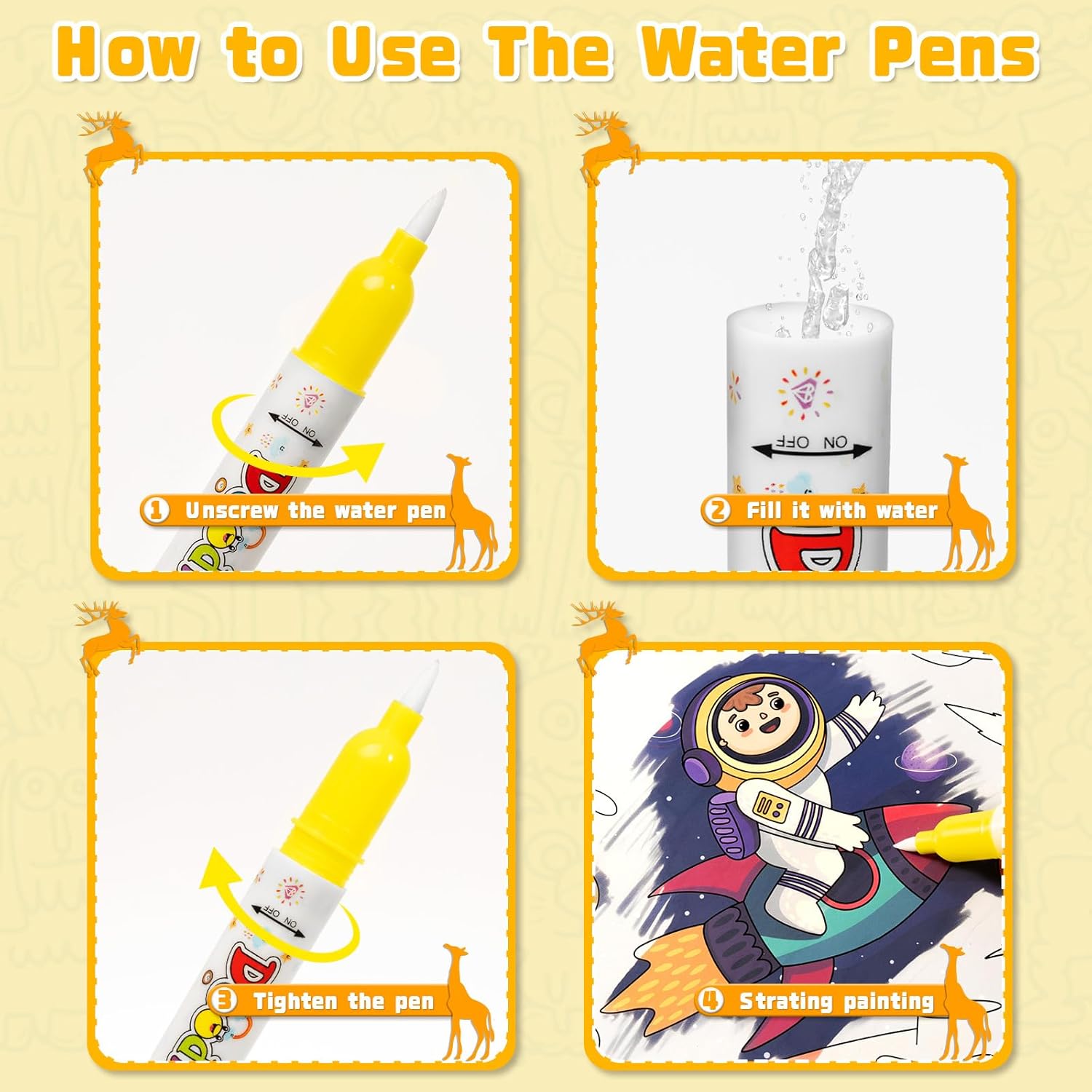 QEF 2 Pack Water Painting Book for Toddlers 1-3, Animal and Transportation Theme Water Coloring Book, Mess Free Reusable Travel Activity with Pen, Birthday Gift for Kids Boys Girls - Image 6