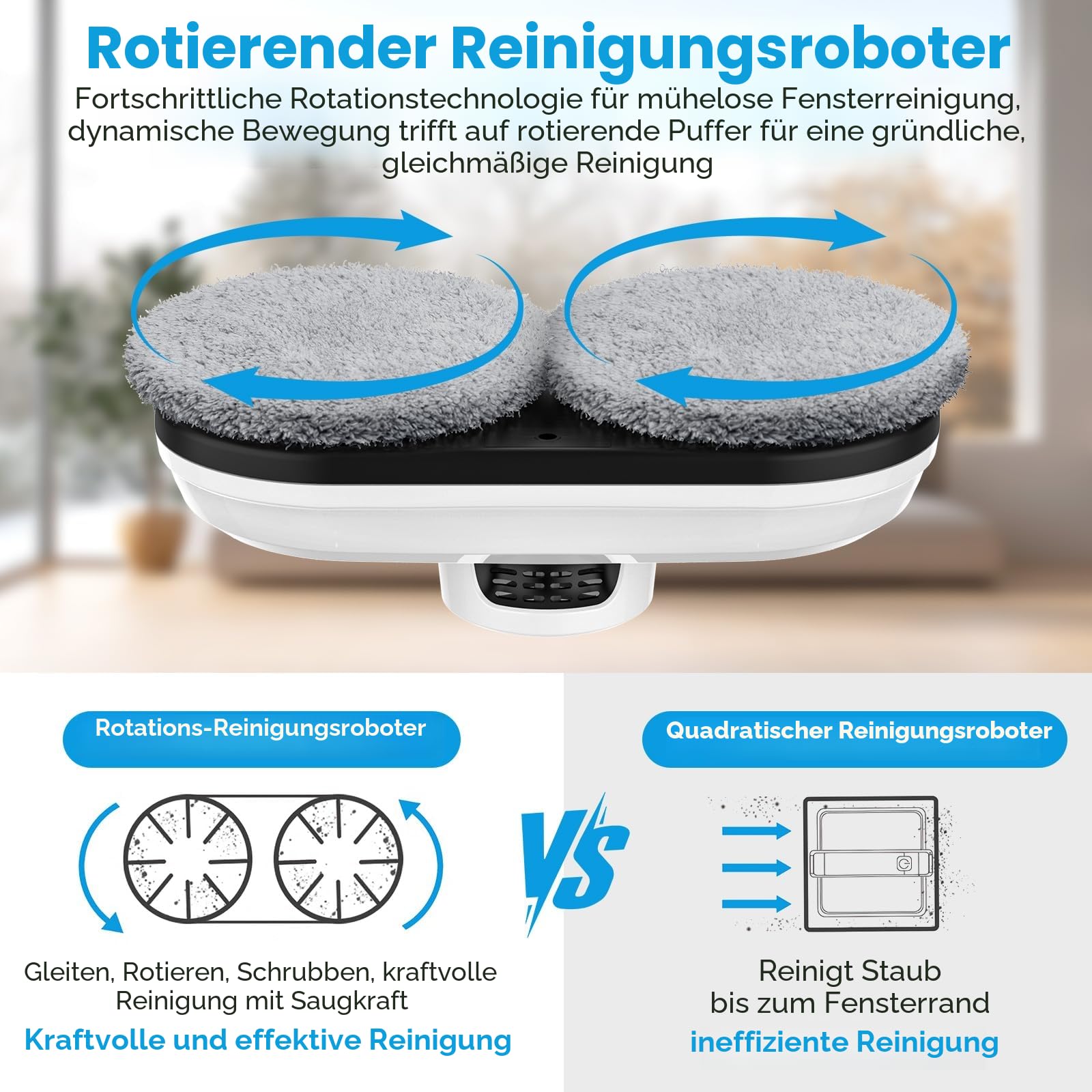 Fensterputzroboter, 5600 Pa Fensterreiniger Elektrisch Automatischer Sprinkler, 3 Reinigungsmodi, Intelligente Navigation und Randerkennung, Sicherheitssystem, Fernbedienung und 10 Tüchern