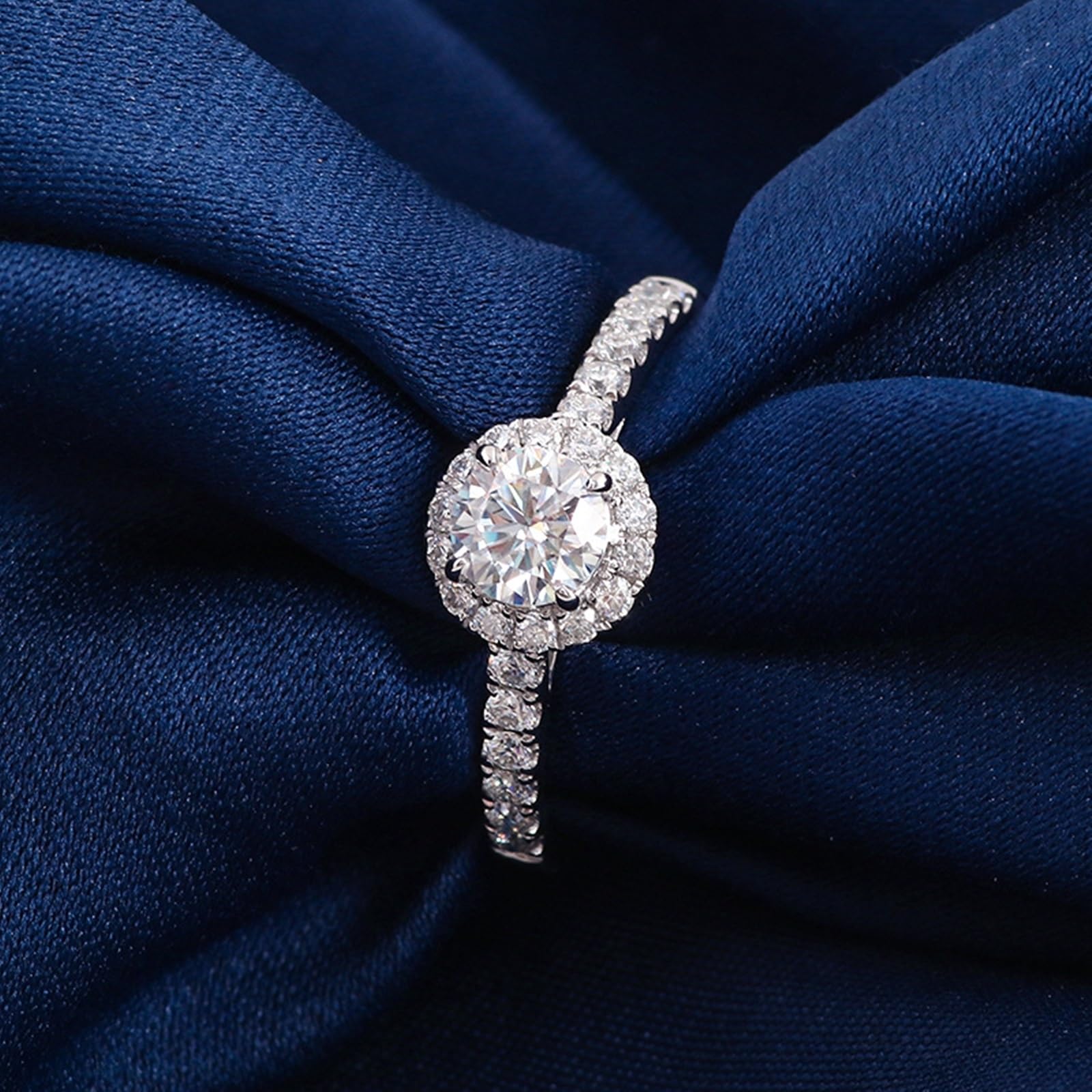 Pierścionek damski z białego złota próby 585, prawdziwe złoto, pierścionek zaręczynowy, pierścionek ślubny z grawerunkiem Moissanite 2ct D Color VVS1 pierścionek z zawieszką Halo Gold 14K dla