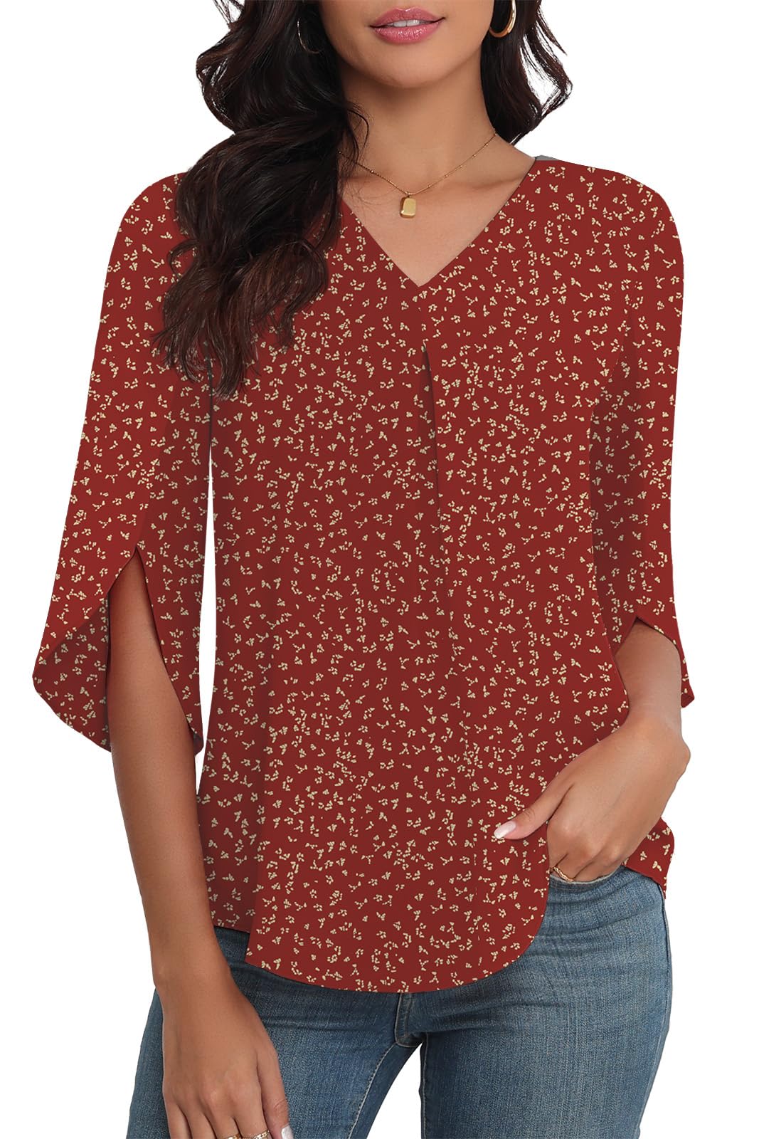 Summer Blouses Women’s Chiffon 3/4 Sleeve V-Neck Casual Loose Work Tops for Leggings 2025 Fluid Elegant T-Shirts