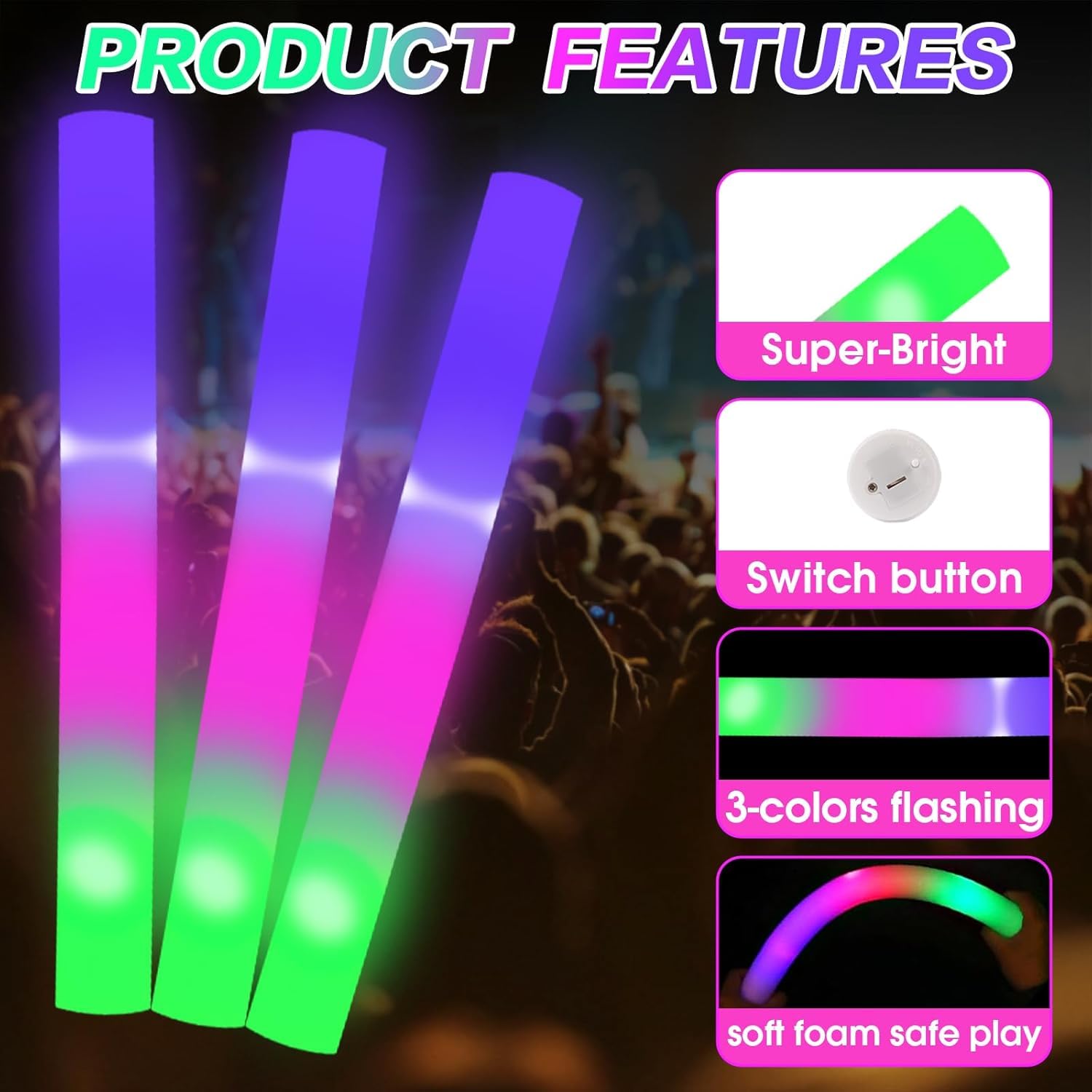 30 palos de espuma led de para conciertos, juguetes led para niños, juego de luces para fiestas, bodas, celebraciones, cumpleaños, festejos