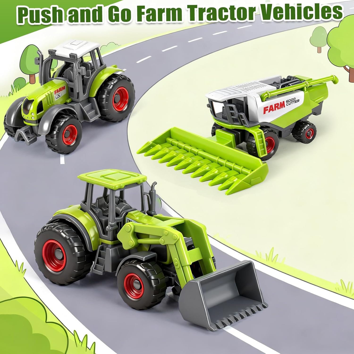 5 Pack Diecast Farm Tractor Toy, Toddlers Farm Toys Tractor Vehicles with Combine Harvester, Forage Harvest, Mini Farming Truck Toys for Kids Boys Ages 3 4 5 6 7 8 Birthday Gift & Party Favors