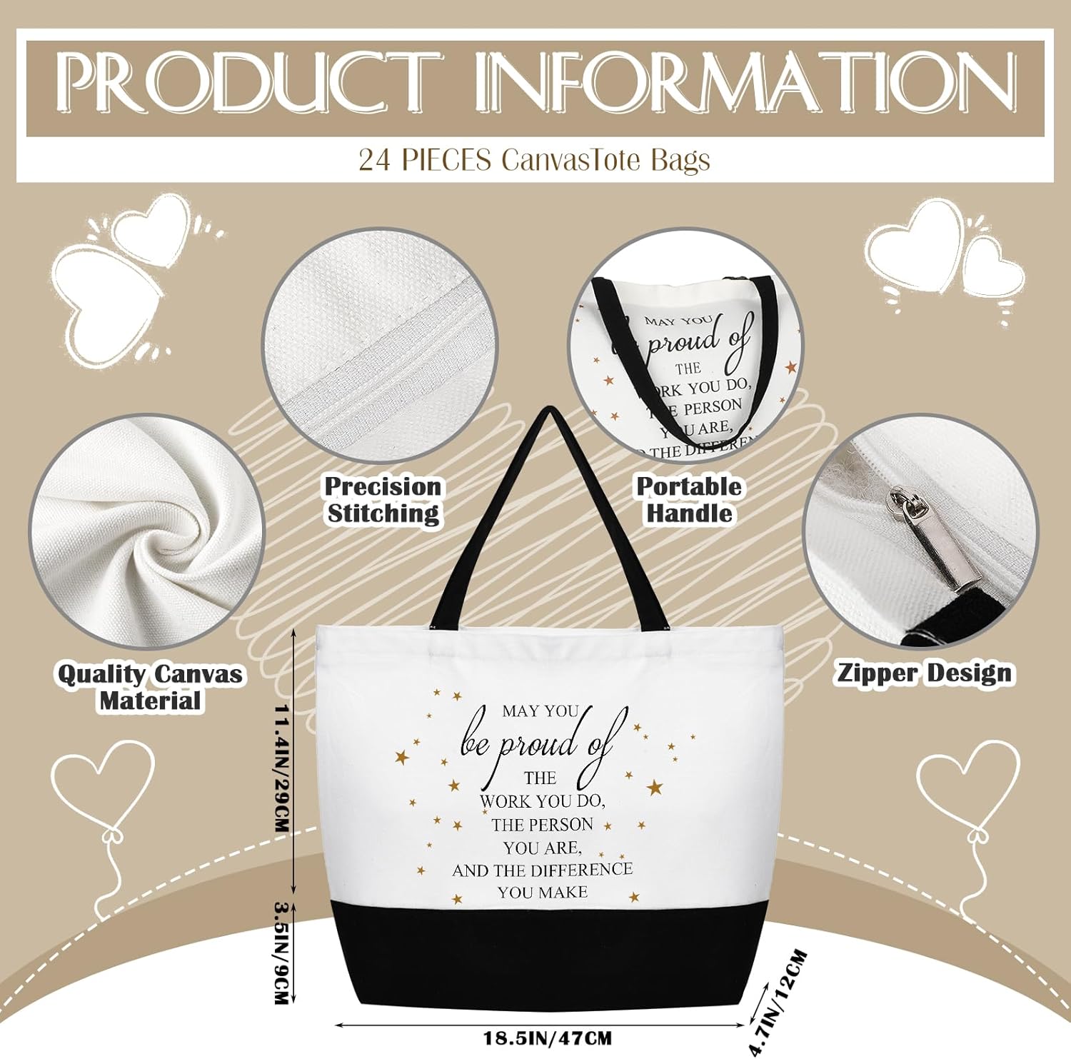 Abbylike 48 Pcs Thank You Gift Tote Bags for Women Valentines, Appreciation Employee Canvas Bags Teacher Coworker Staff Nurse - Image 4