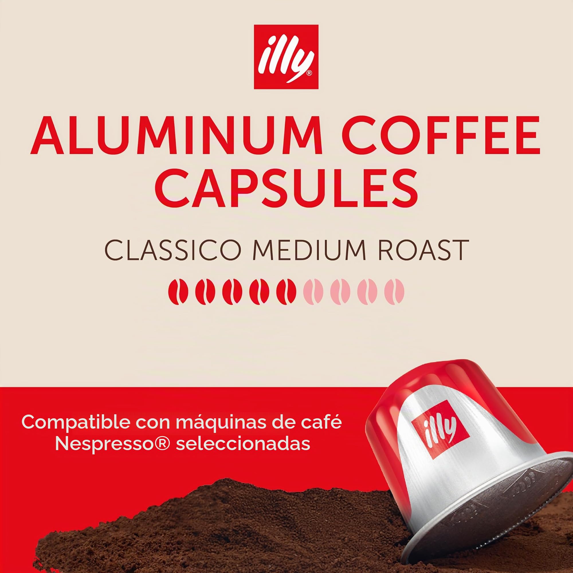 illy, Café en Cápsulas Compatibles de Aluminio CLASSICO, 100% Arabica con notas de flor de naranja y jazmín, sabor dulce y regusto dulce, 10 paquetes de 10 (100 cápsulas en total)