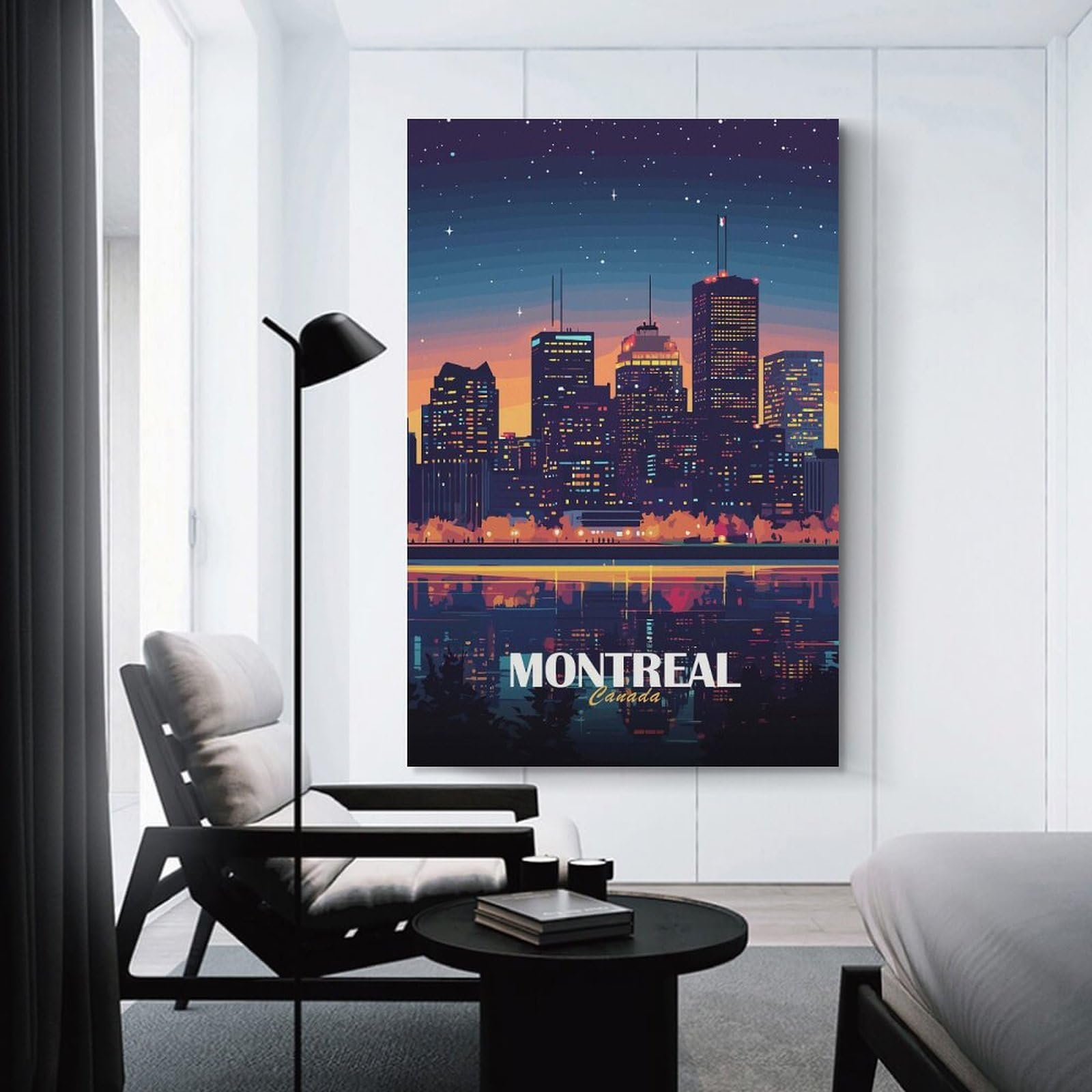 Junmoney Montreal Canada Skyline at Night Decorative Canvas Print, 24x36inch(60x90cm), for Gallery Wall Decor And Room Displays, Wall Decor Suited to Curated Displays