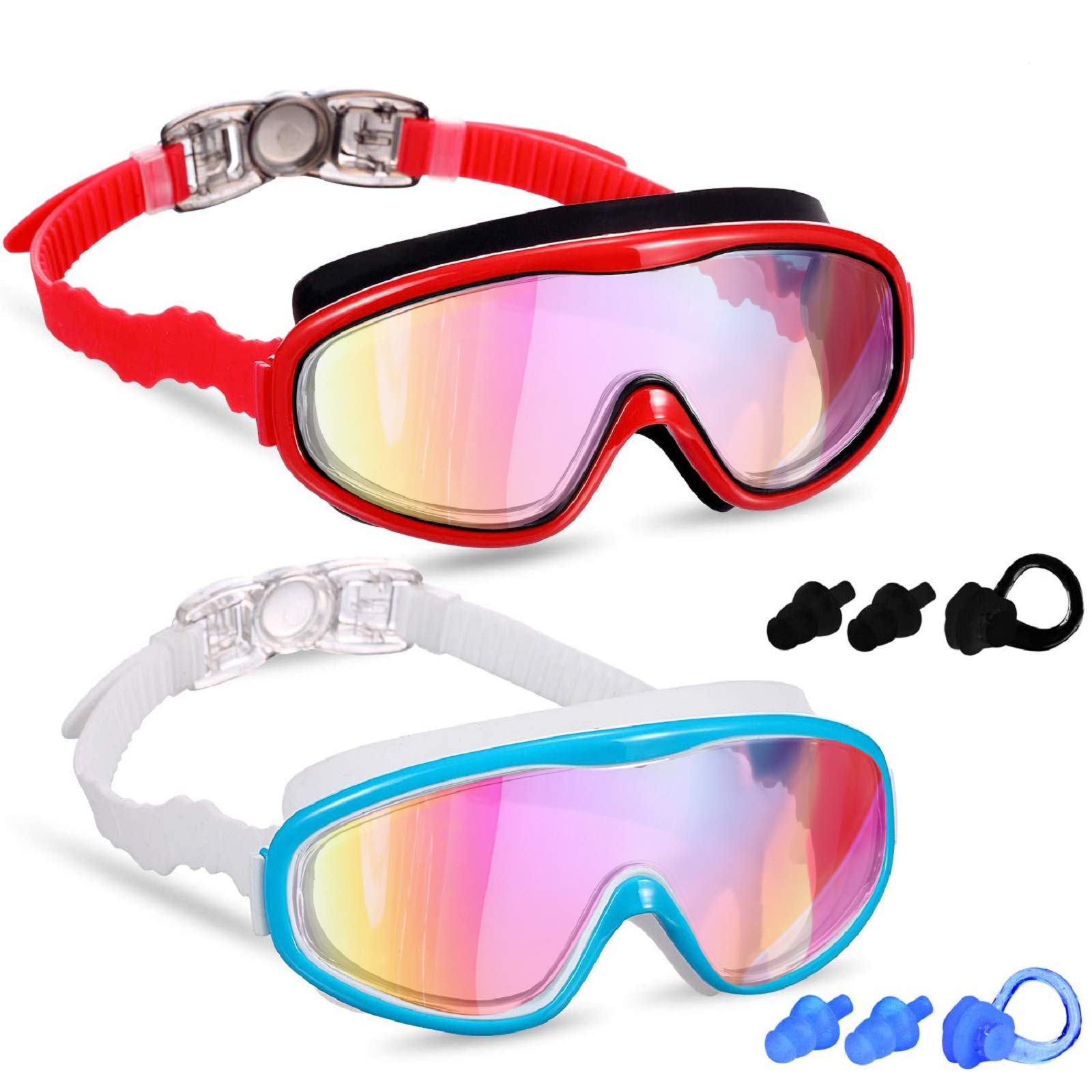 Young4us2 Pack Kids Swim Goggles, Swimming Glasses with Electroplating for Children and Early Teens from 3 to 15 Years Old, Wide Vision, Anti-Fog, Waterproof, UV Protection (Set of 2)