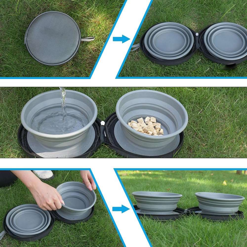Ciotola Pieghevole 2-in-1 Per Cani | Silicone Antigoccia Per Acqua E Cibo | Ideale Per Viaggi E Escursioni Con Moschettone