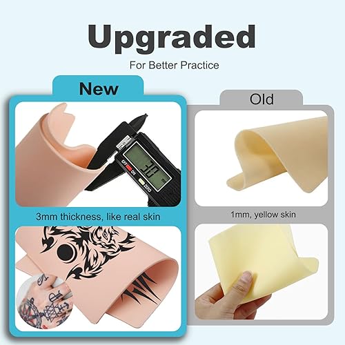 Miniatura 2 de Yugui - Juego de 18 piezas de piel falsa de 0.118 in con 3 piezas de práctica de tatuaje y 15 plantillas de tatuaje, kit de iniciación de tatuaje