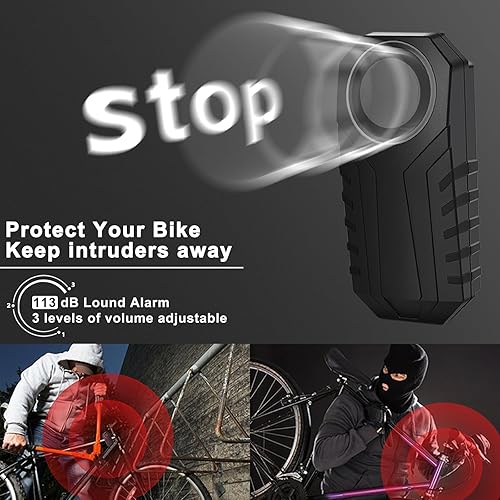 Miniatura 2 de KCMYTONER Alarma de bicicleta con detección de vibración con mando a distancia, sistema de alarma de bicicleta de 113 db, antirrobo, alarma