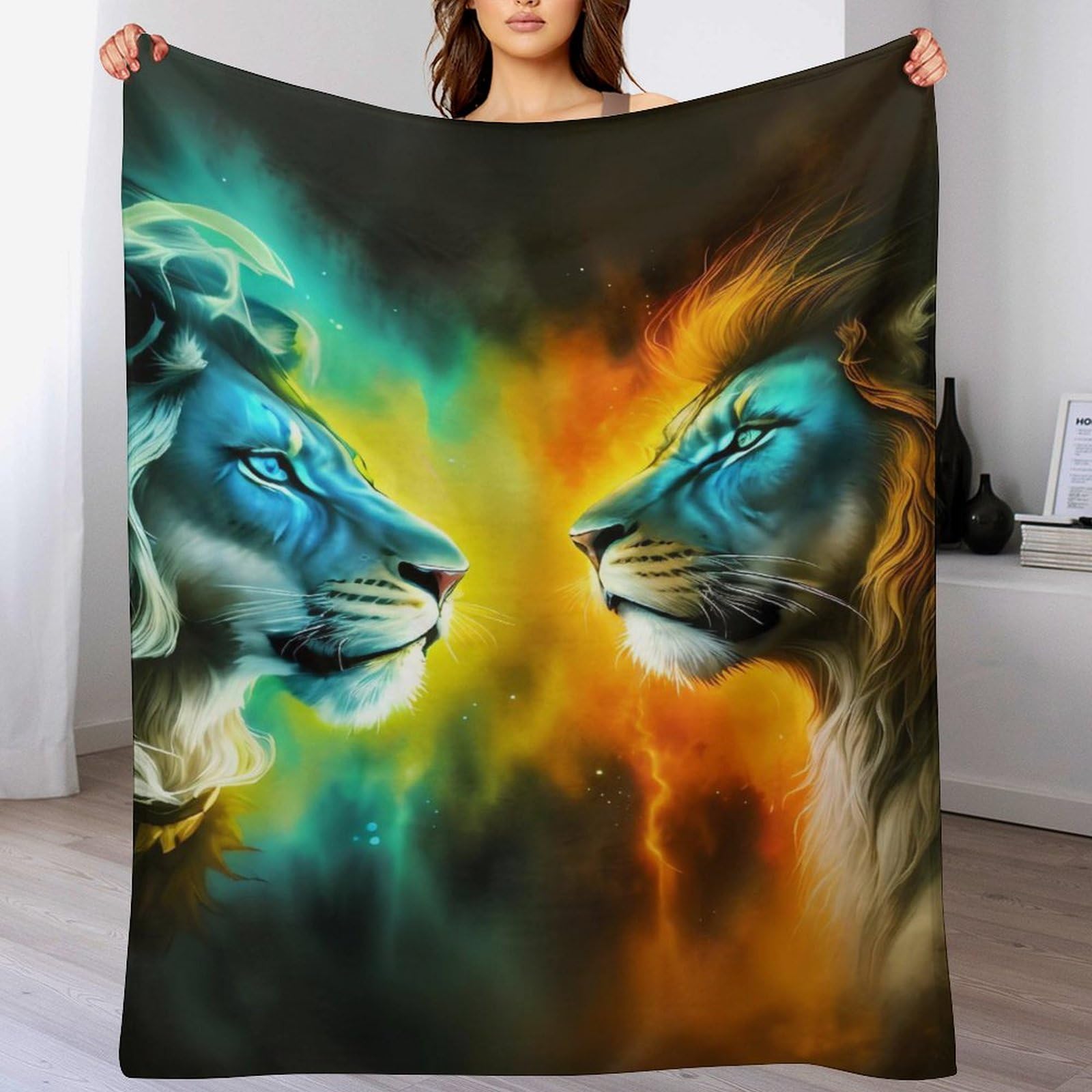 Couverture lion flanelle chaude anti-froid pour lit et salon