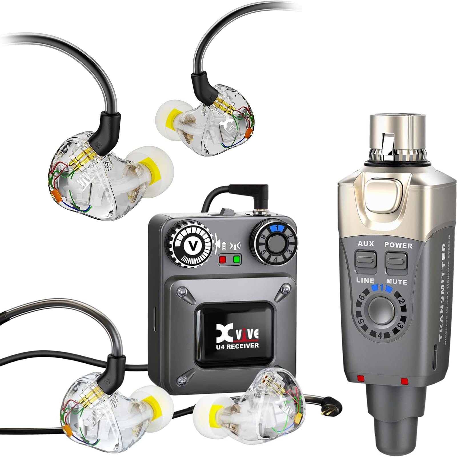 Xvive T9 Dual Balanced-Armature Drivers in-Ear Monitor Earphone bundle U4 Wireless in-Ear Monitor System, 1*U4+2*T9