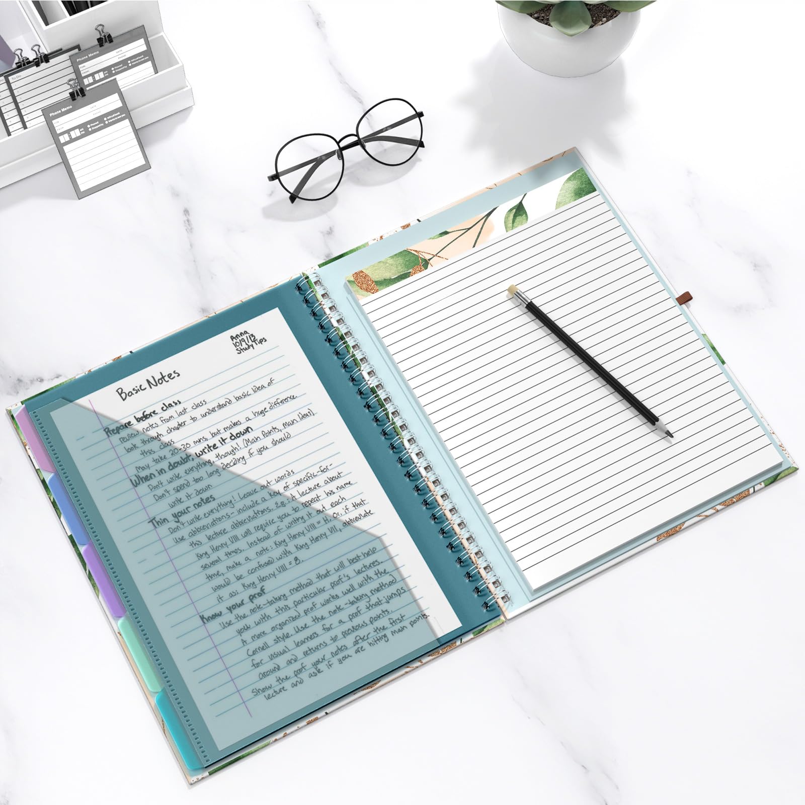 Hongri Porte-bloc avec bloc-notes ligné rechargeable, 8,5 x 11 dossiers avec rangement et 10 poches, portefeuille à spirales, taille 32,8 x 24,6 cm, fournitures de bureau et scolaires, feuille