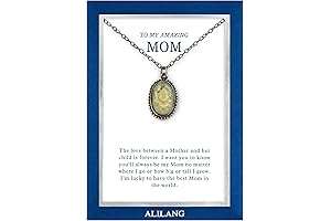 Alilang Green Tone Cameo Pendant Necklace with Family Message Card