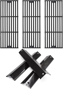 Hiorucet Grill Replacement Parts for Chargriller 5650, 5050, 3001, 5072, 3030, 3008, 4000, 5252, King Griller 3008 5252 Gas Grill, Cast Iron Grill Grates, Porcelain Steel Heat Plates
