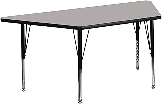 Flash Furniture Wren 29'W x 57'L Trapezoid Grey HP Laminate Activity Table - Height Adjustable Short Legs