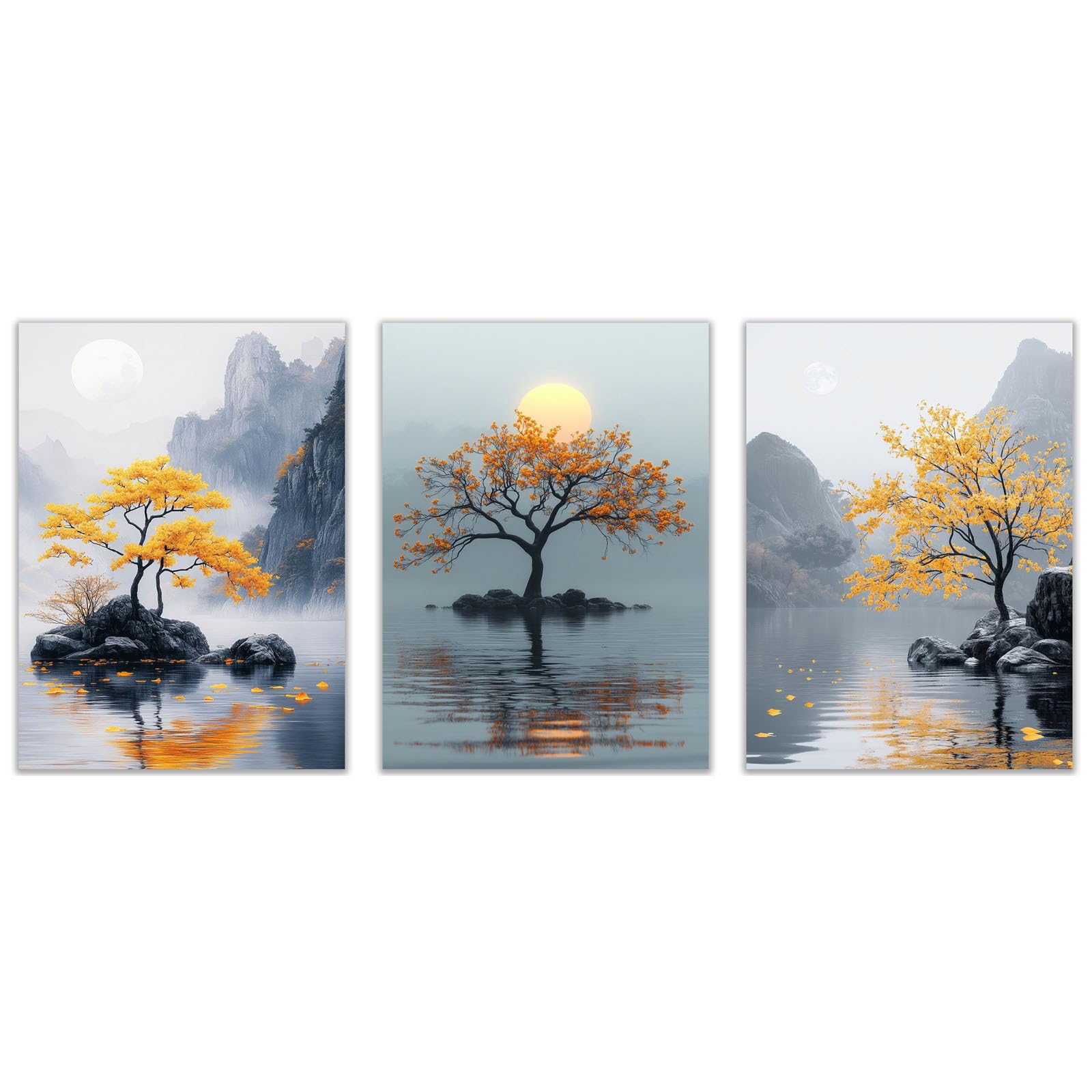 Todoaa Yellow Set Of 3 Abstract Wall Art Home Decor Vintage Floral Poster Vintage Botanical Prints, Rustic Farmhouse Wall Decor, Pictures For Living Room Bedroom(Yellow)-40X60cmx3 Unframed