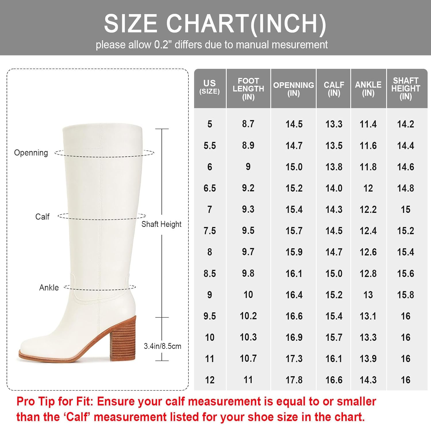 Women’s Knee High Boots – Fits Calf Sizes 13.3″–16.6″ (Sizes 5-12) | Ideal for Fuller Calves, Not for Extra-Wide Calves | Comfort Block Heel, Square Toe, Side Zip - Image 2