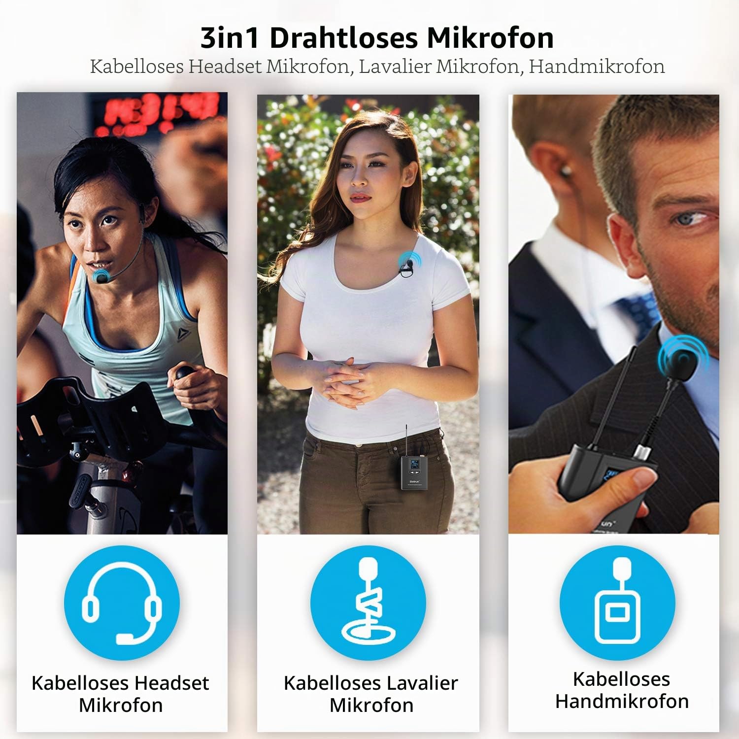 UHF Wireless Lavalier Lapel Microphone System, Kabelloses Lavalier-Mikrofon, Headset Mic, Interview Mic, Rechargeable RX and TX (Work 6hs), 165 ft Range, 1/4" Output, for iPhone, PA Speaker