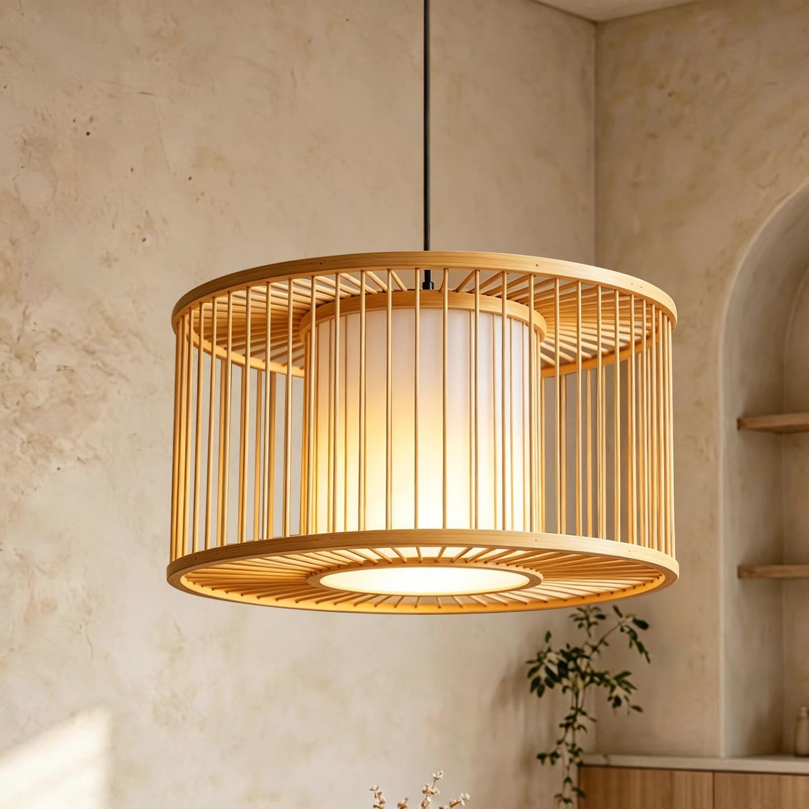 Photo 1 of Cypkh Bamboo Pendant Light, 16" Boho Rustic Farmhouse Chandelier