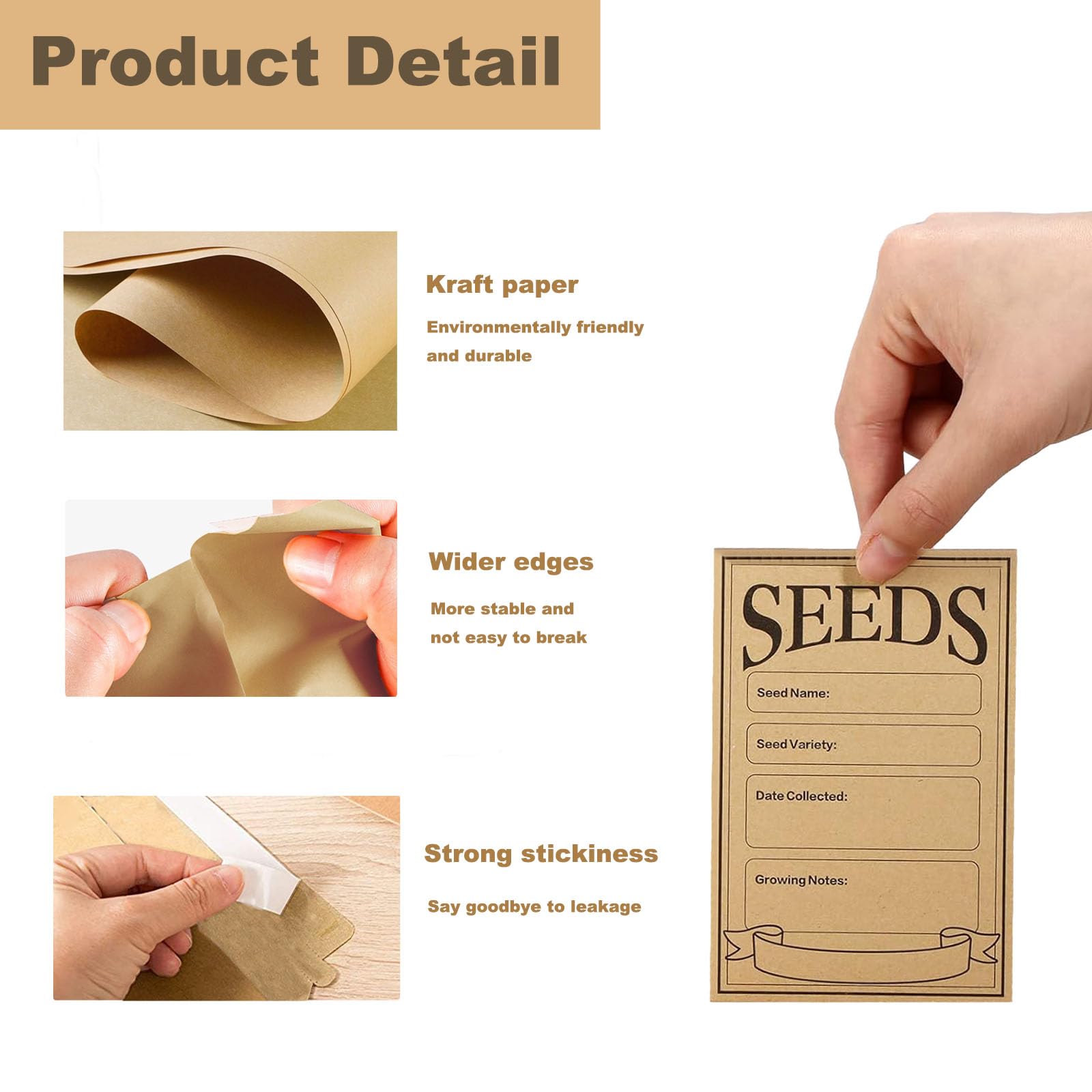 Kraft Paper Seed Bags Seed Envelopes 100 Pack Small Resealable With ...