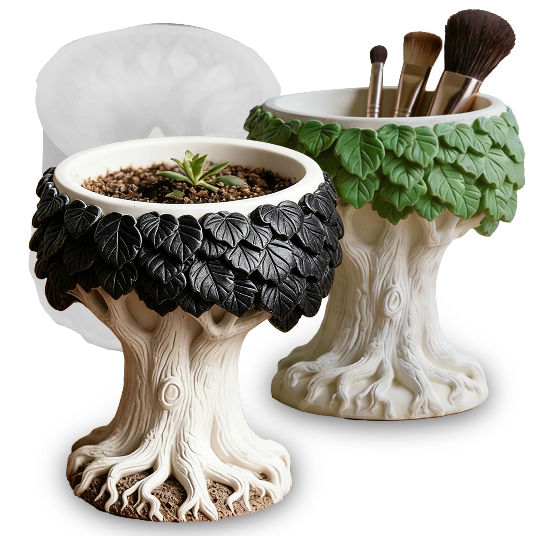 Moule silicone pot de fleurs 3D arbre pour résine ciment et bougie