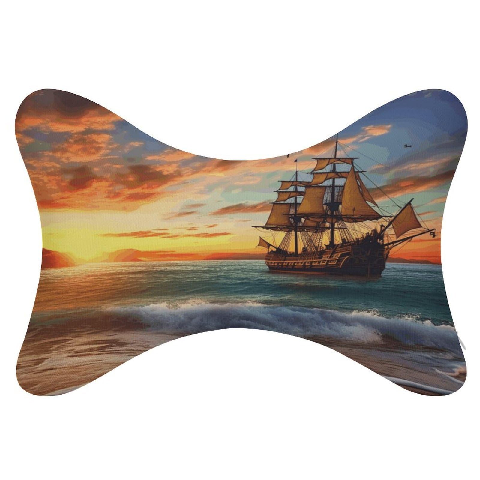 VstaDank Pirate Ship in The Sunset Car Neck Pillows 2 Pack Removable Ergonomic Cervical Support Pillow Fashion Cozy Bone Shaped Pillows Soft Car Headrest Pillow for Office Airplane Most Car