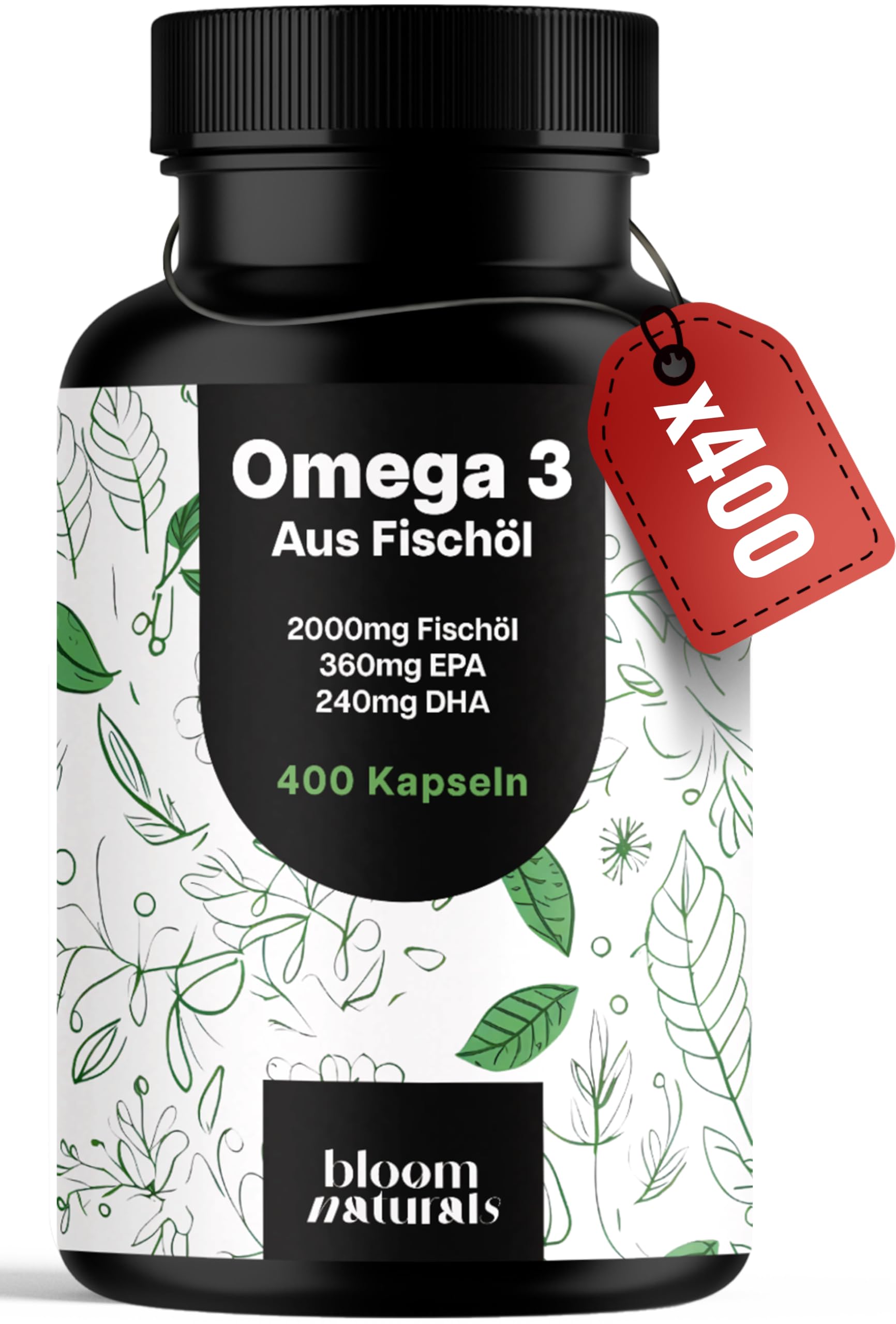 Omega 3 Kapseln Hochdosiert - 400 Kapseln mit 2000mg - EPA 360mg & DHA 240mg Fischöl pro Tagesportion - Omega 3 Fettsäuren Kapseln, produziert in Deutschland Laborgeprüft - Verpackung kann variieren