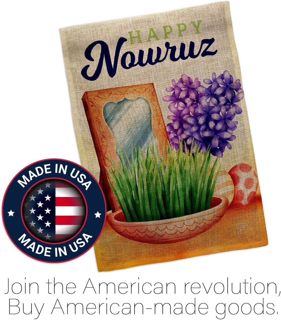 Nowruz Holiday Burlap Garden Flag Pole Home Decor Burlap Banner Room Wall Patio Lawn Front Porch Outdoor Yard Decorations Small Tapestry Celebration Persian New Year Christian Religion Made in USA