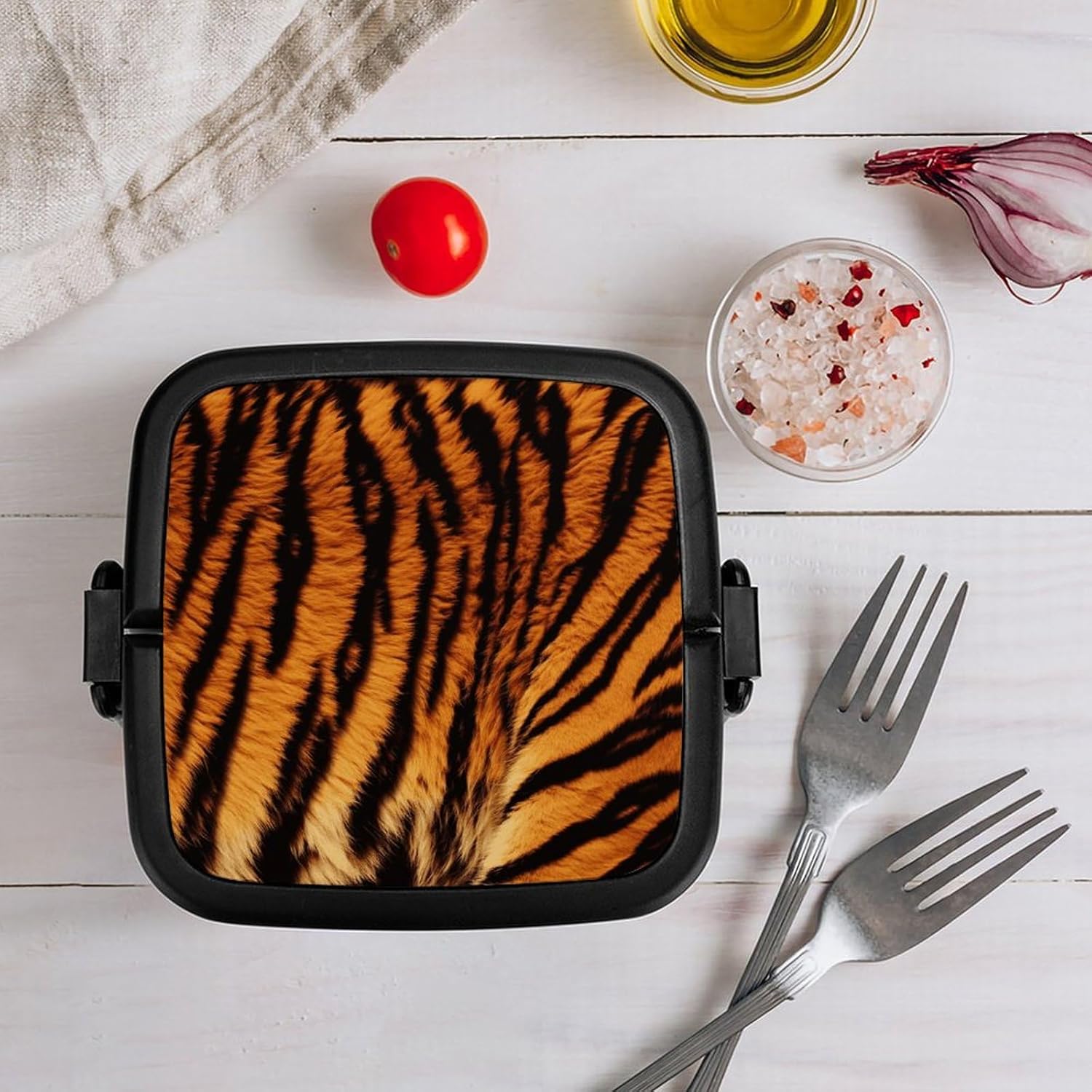 Adults Lunch Box Adult Bento Box Stackable Bento Box BPA-Free Tiger Striped Pattern Lunch Box Food Container Ideal for Meal Prep, Work, And On The Go