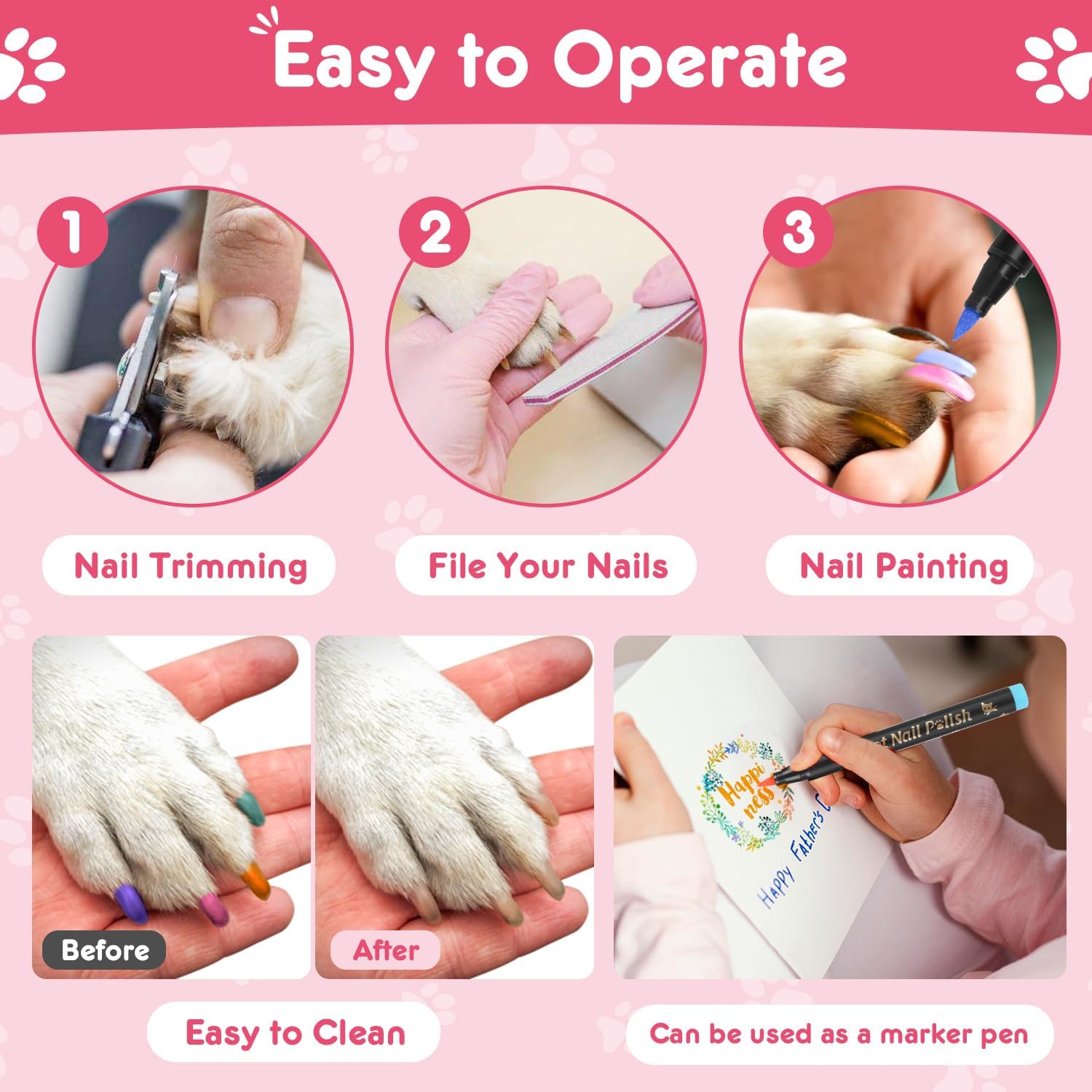 MSDADA 12 Kleuren Hond Nagellak Pennen, Sneldrogende Huisdier Nagellak Set voor Honden om DIY Stijlvolle Hond Nagelkunst, Niet-Giftige Hond Veilige Nagellak Hond Accessoires voor Grote & Kleine Honden