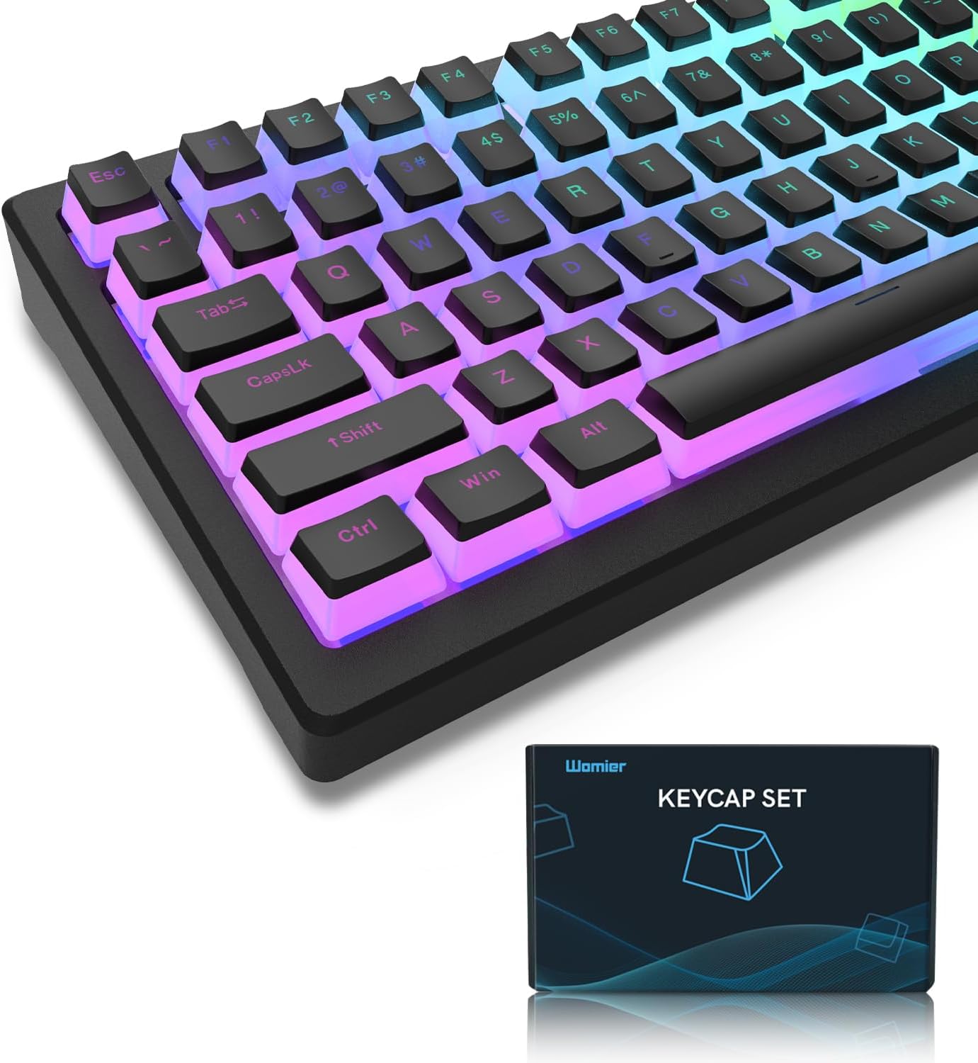 Pudding Keycaps - PBT 165 Key Set, Shine Through, OEM Profile, Universal Compatibility for 100%, 75%, 65%, 60% Keyboards - Black