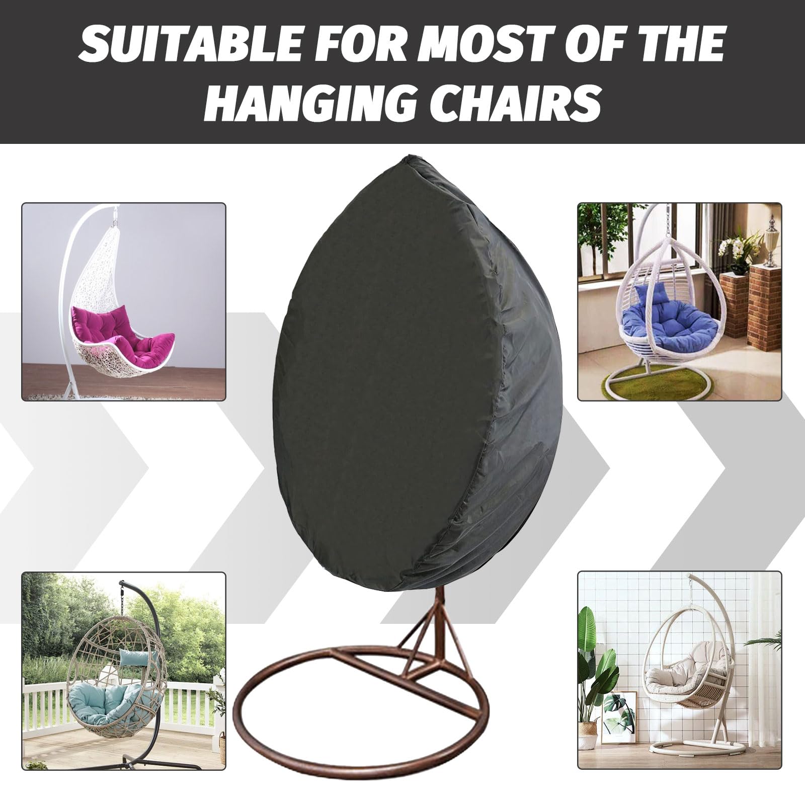 Hoes For Hangstoel: 210D Oxford Waterdichte Anti-UV Hangstoelhoes, Beschermhoes For Buiten Met Ritssluiting En Koord For Tuinterras, 190 X 115 Cm(Noir,115x190cm
