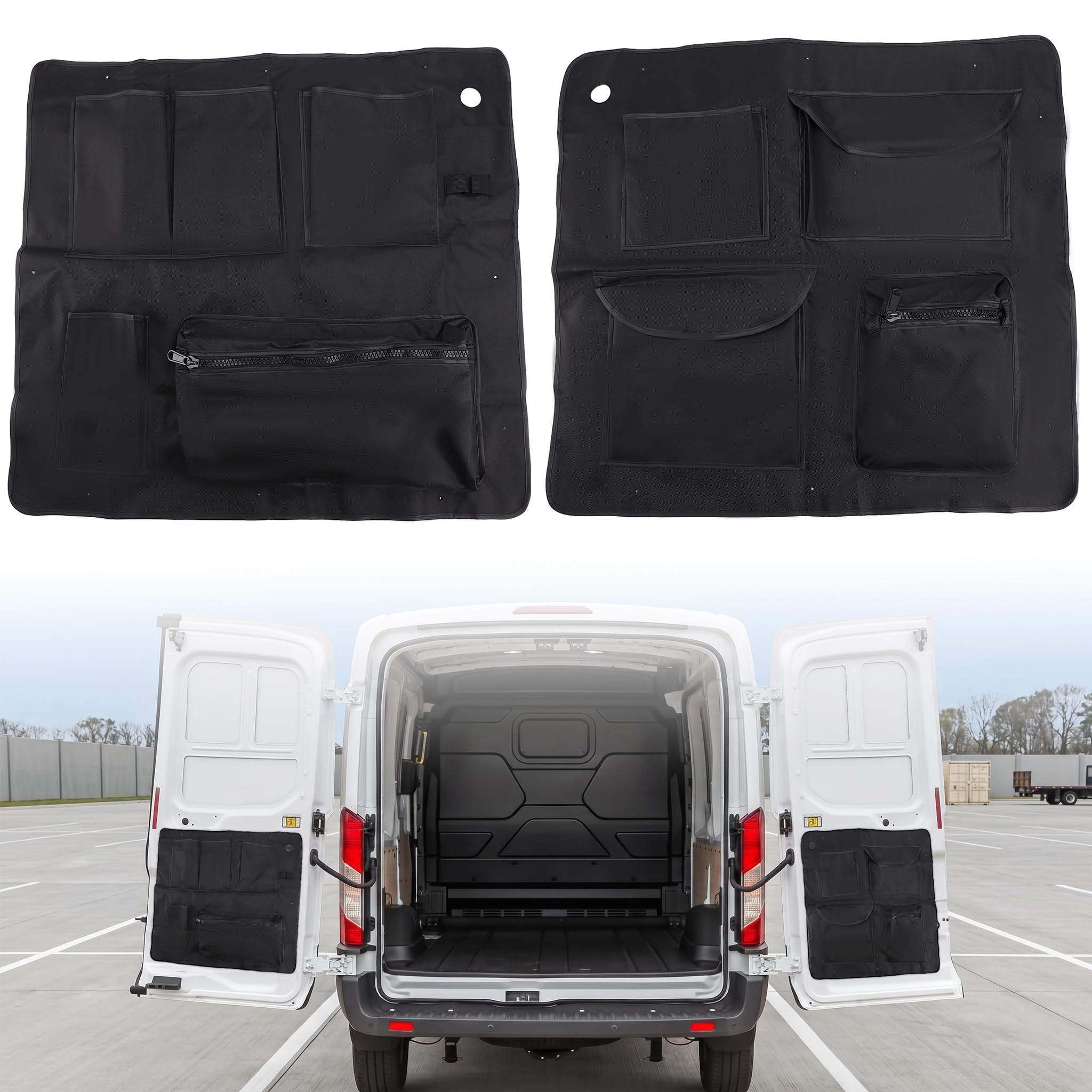 2er Set Aufbewahrungsorganizer Kompatibel mit Fiat Ducato Peugeot Boxer Citroen Jumper Relais X250 X290 Scheunentor Hecktür Taschen Auto Camping Zubehör Werkzeugtasche 600D Oxford Gewebe