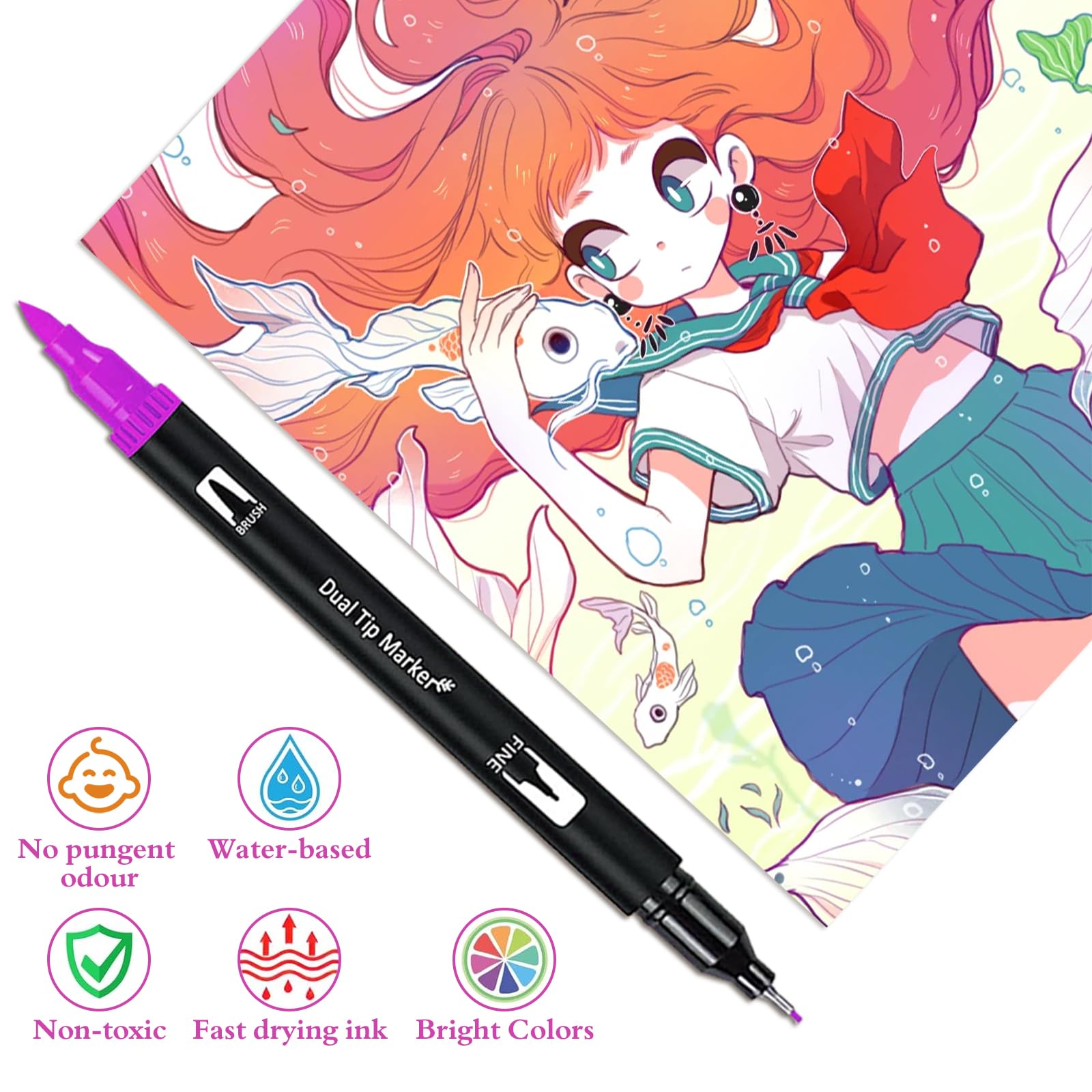 VAKKI 120 Couleurs Feutres Coloriage Adulte, Double Pointe Feutre Aquarelle avec Pointe Fine 0.4mm et Pointe Pinceau 1-2mm, Stylo Feutre pour Enfants Artistes Dessin Calligraphie Cadeau