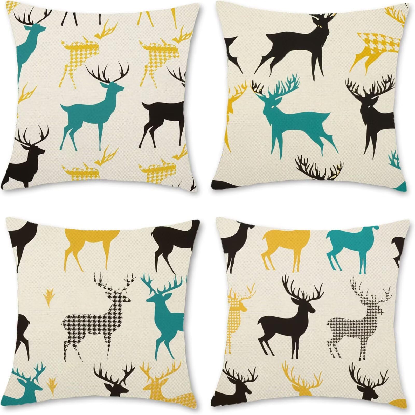 Cuscini Per Divano 60x60cm Set di 4 Cuscini da Esterno Divano Modello Cuscino Esterno Decorativo in Piazza Estate Lino Impermeabile Cuscino Outdoor Pillowcase, Decorazione Del Giardino Cervo N-1