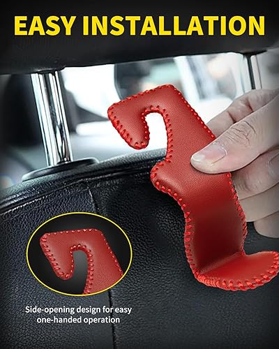 Miniatura 4 de Paquete de 4 ganchos de cuero para reposacabezas de asiento de automóvil con capacidad de carga de 44 libras, organizador de almacenamiento