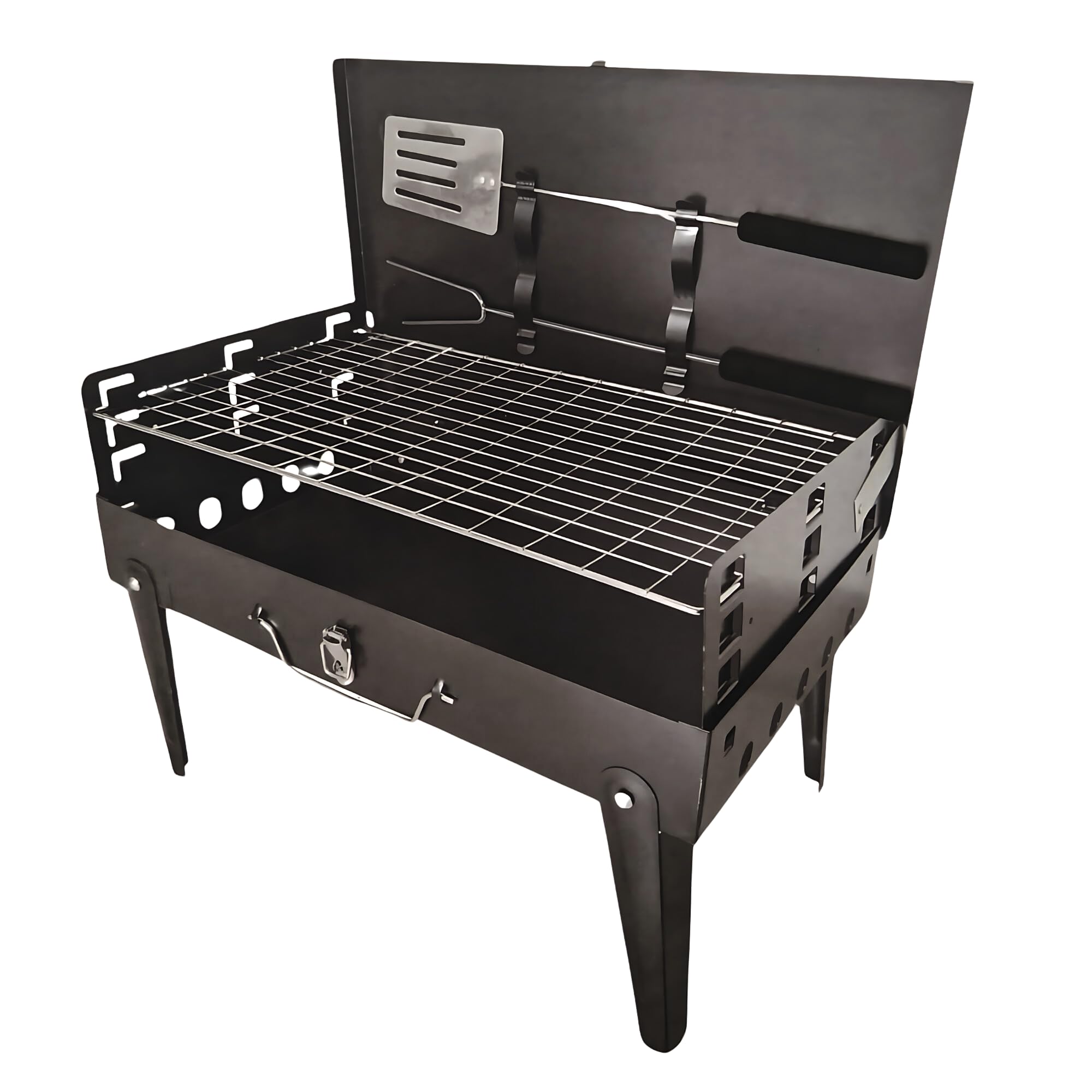 ADEPTNA Durable Portable Folding BBQ Charcoal Grill with Accessories - Foldable Stainless Steel BBQ Grill for Camping, Garden, Picnic, Outdoor, Beach, Parties etc