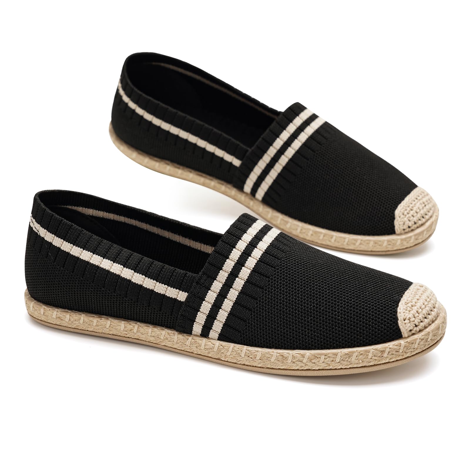 GLAMORA Alpargatas Planas Mujer Punto Transpirable Slip On, Zapatos Verano Ligeros Cómodos con Suela Esparto Antideslizante, Calzado Casual Flexible Ligero Ajuste Fácil