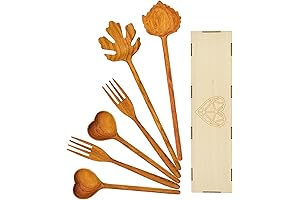 JABIHOME Wood Spoon Set for Easter, Handmade Wood Serving Cooking Utensils