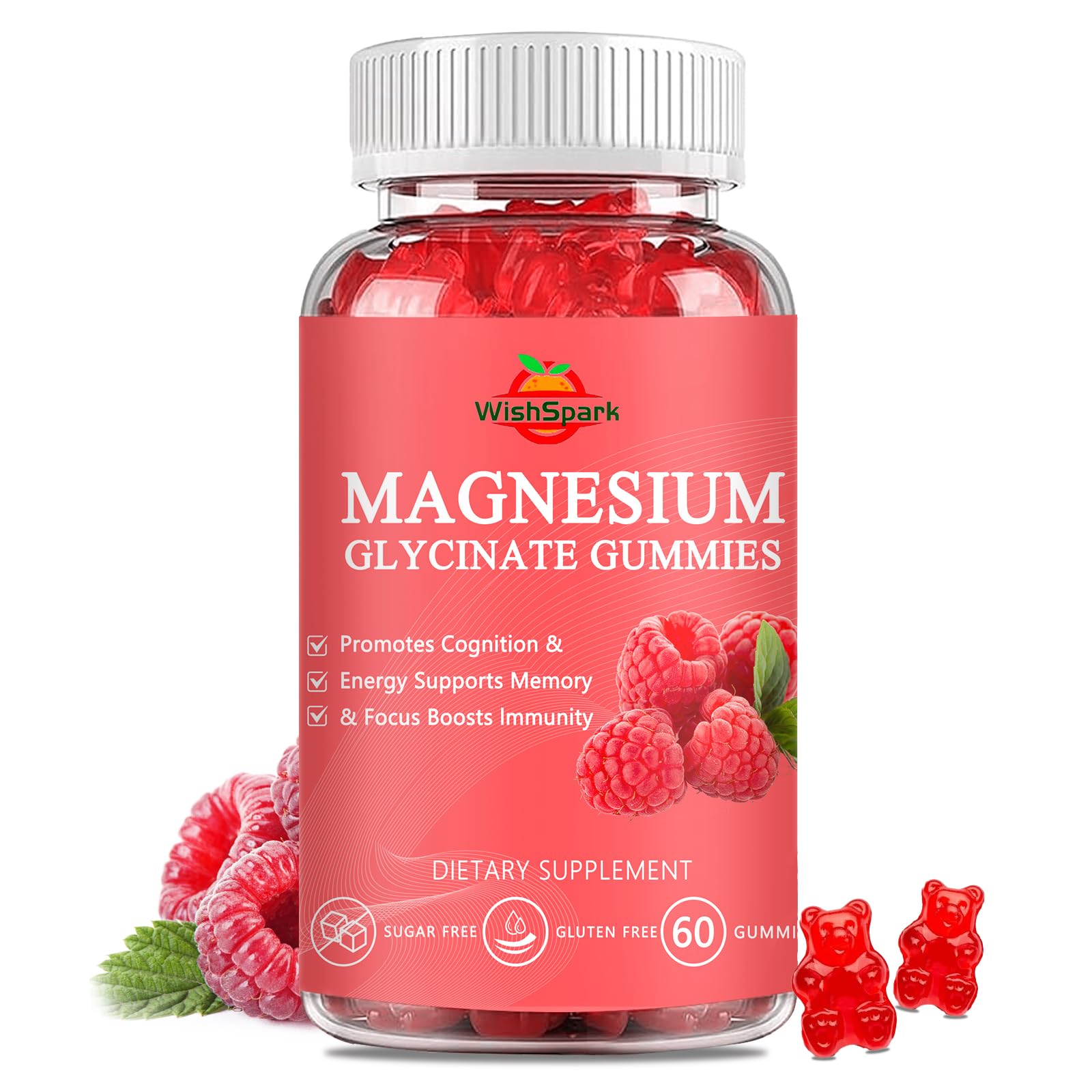 Magnesium Glycinate Gummies 500mg - Sugar Free Chelated Magnesium Potassium Supplement with Vitamin D, B6, CoQ10 for Relaxation, Calm Mood & Sleep Support - 60 Raspberry Magnesium Gummies
