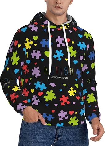 Autism Awareness Mens Pullover Hoodies Hooded Sweatshirt With Pockets Winter Fall Sweaters