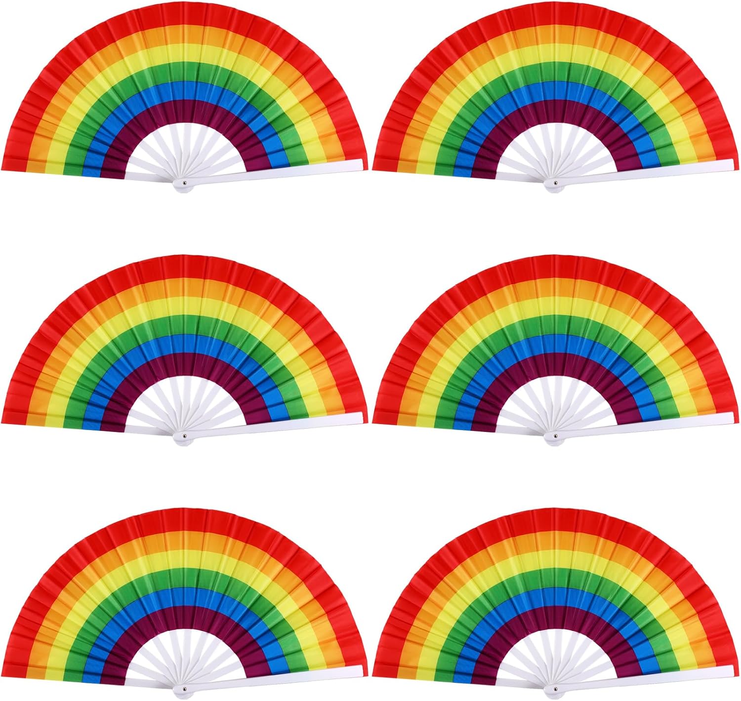 Geetery 6 Pcs Extra Large Rainbow Folding Hand Gay Fan LGBT Fans Festival Pride Rainbow Fans for Women Men Parade Dance Party,Music Festival,Dance Club Event Supplies(Black)