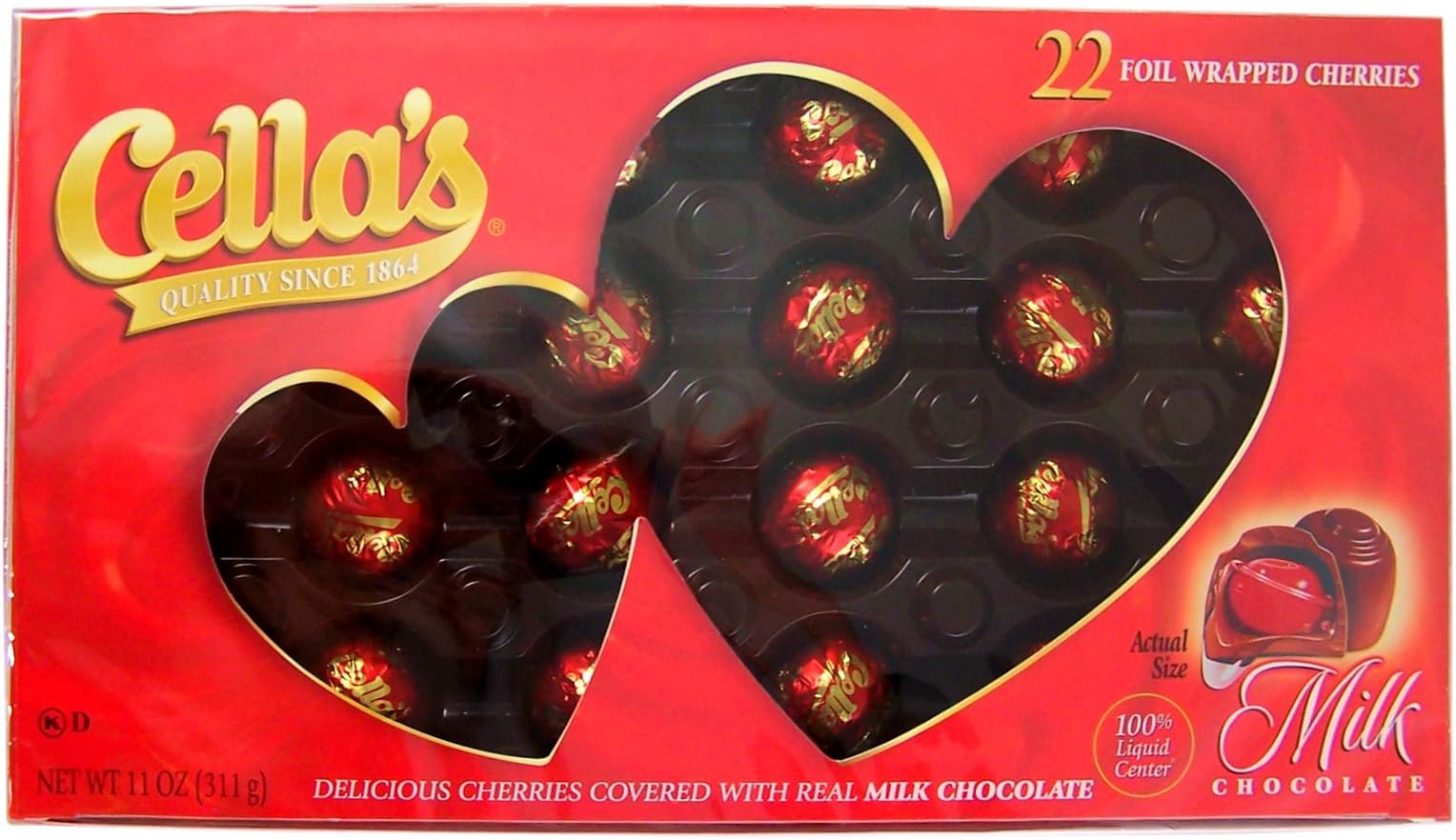 Cellas Delicious Cherry Covered with Real Milk Chocolate 22 Foil Wrapped Cherries 11 Oz