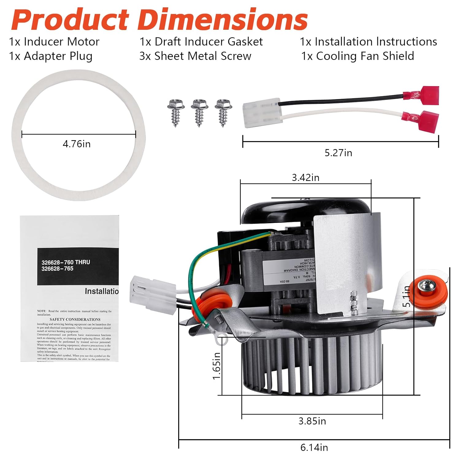 326628-761,HC21ZE125A Furnace Draft Inducer Motor Assembly Compatible with Carrier Bryant Payne | Winter HVAC Maintenance & for Home Heating System Exhaust Vent Motor | for 349336-761, Packard 66761